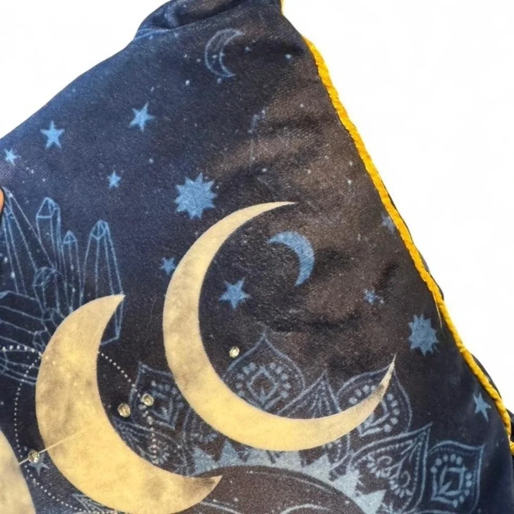 Tarot Moon Phase Pillow blue‎ with yellow trim, excellent condition 18